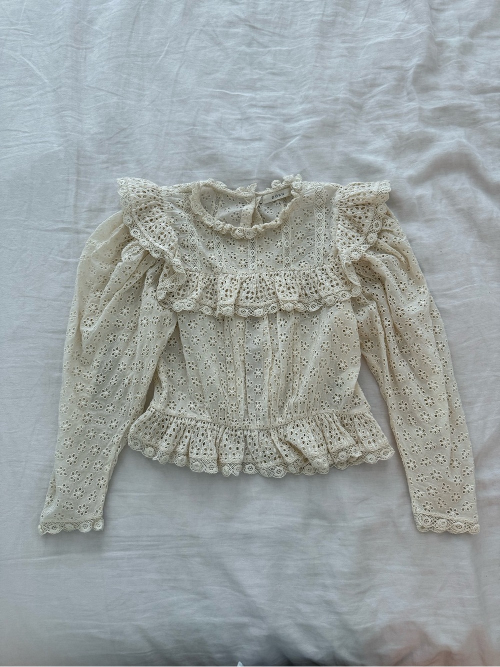 Doen Cream Eyelet Ruffle Peplum Blouse